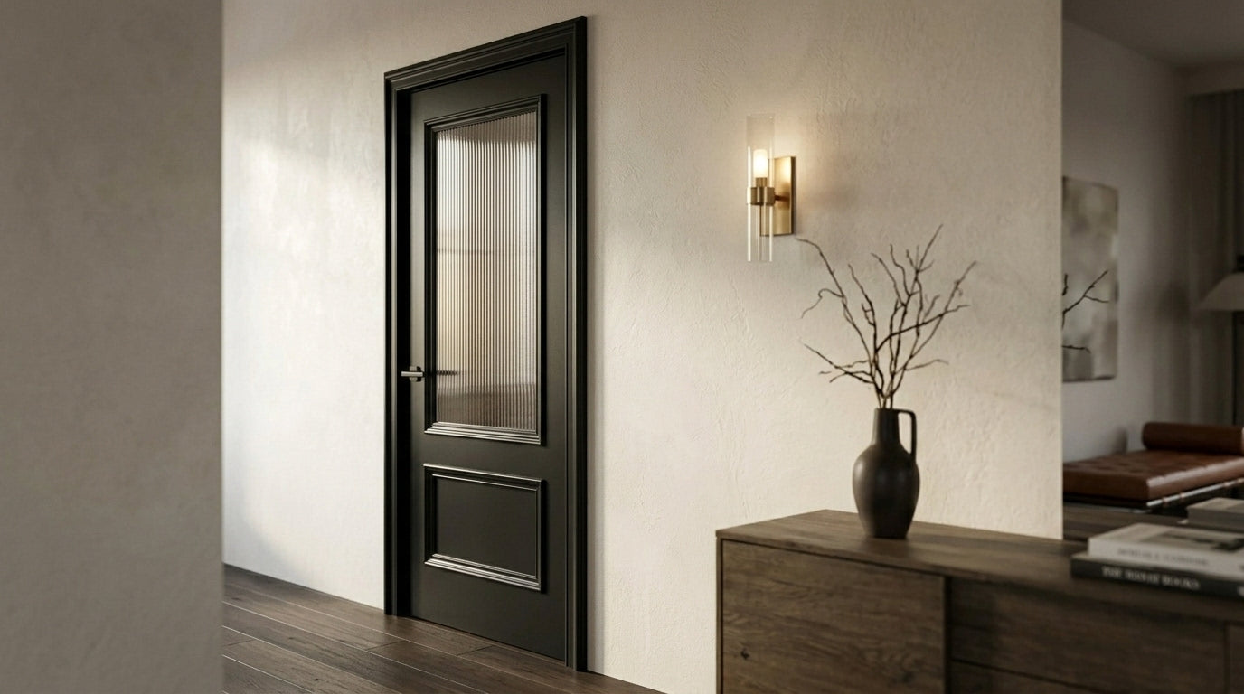 Black Reeded Glass Door