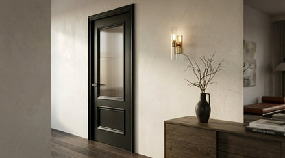 Black Reeded Glass Door