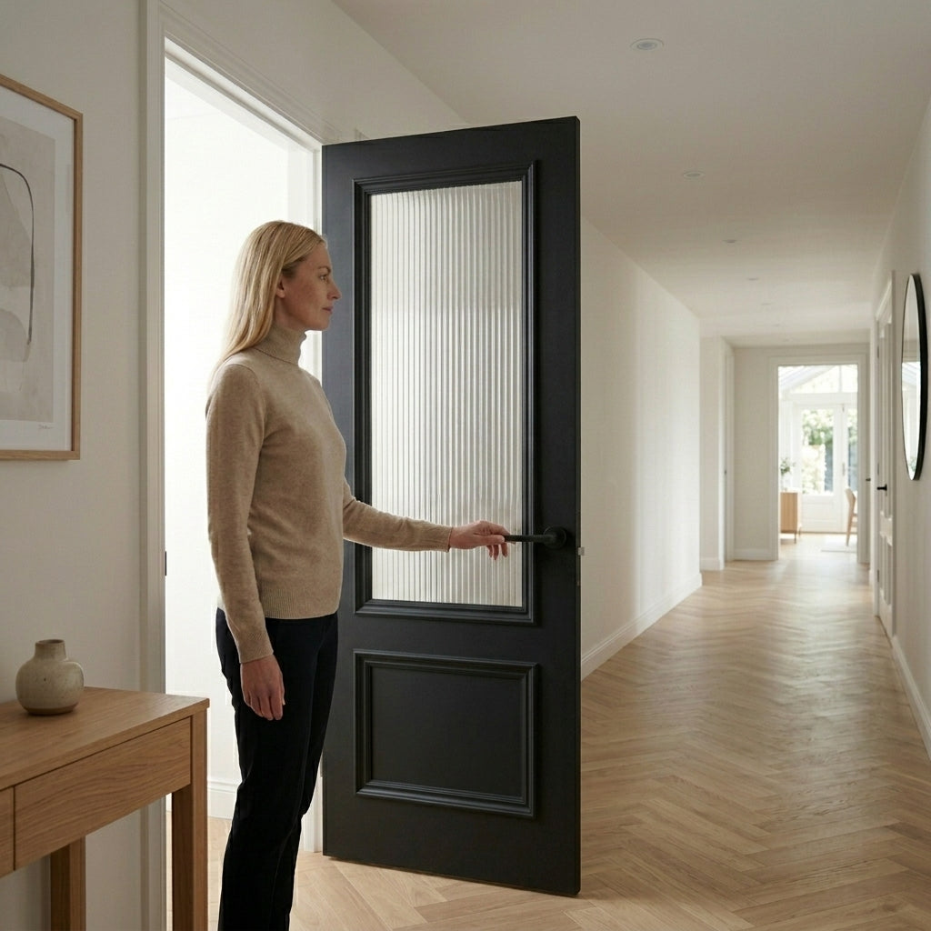 WC35GR Reeded Glass Black Internal Door Victorian Style 2 Panel Door