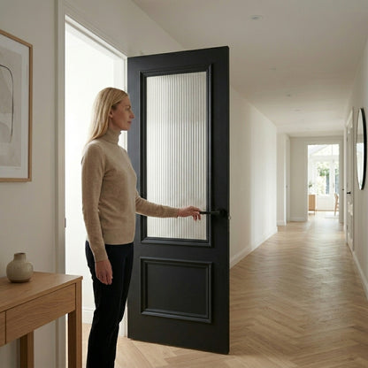 WC35GR Reeded Glass Black Internal Door Victorian Style 2 Panel Door