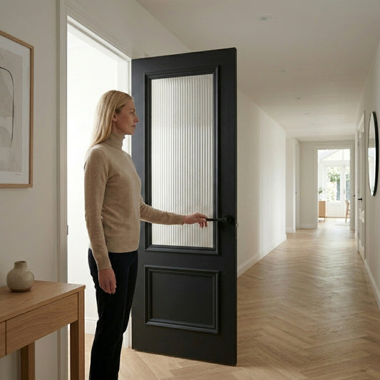 WC35GR Reeded Glass Black Internal Door Victorian Style 2 Panel Door