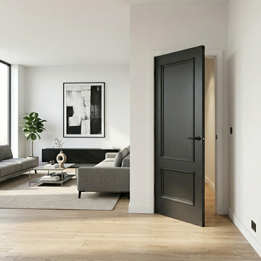 WC35 Solid Black Internal Door Victorian Style 2 Panel Door