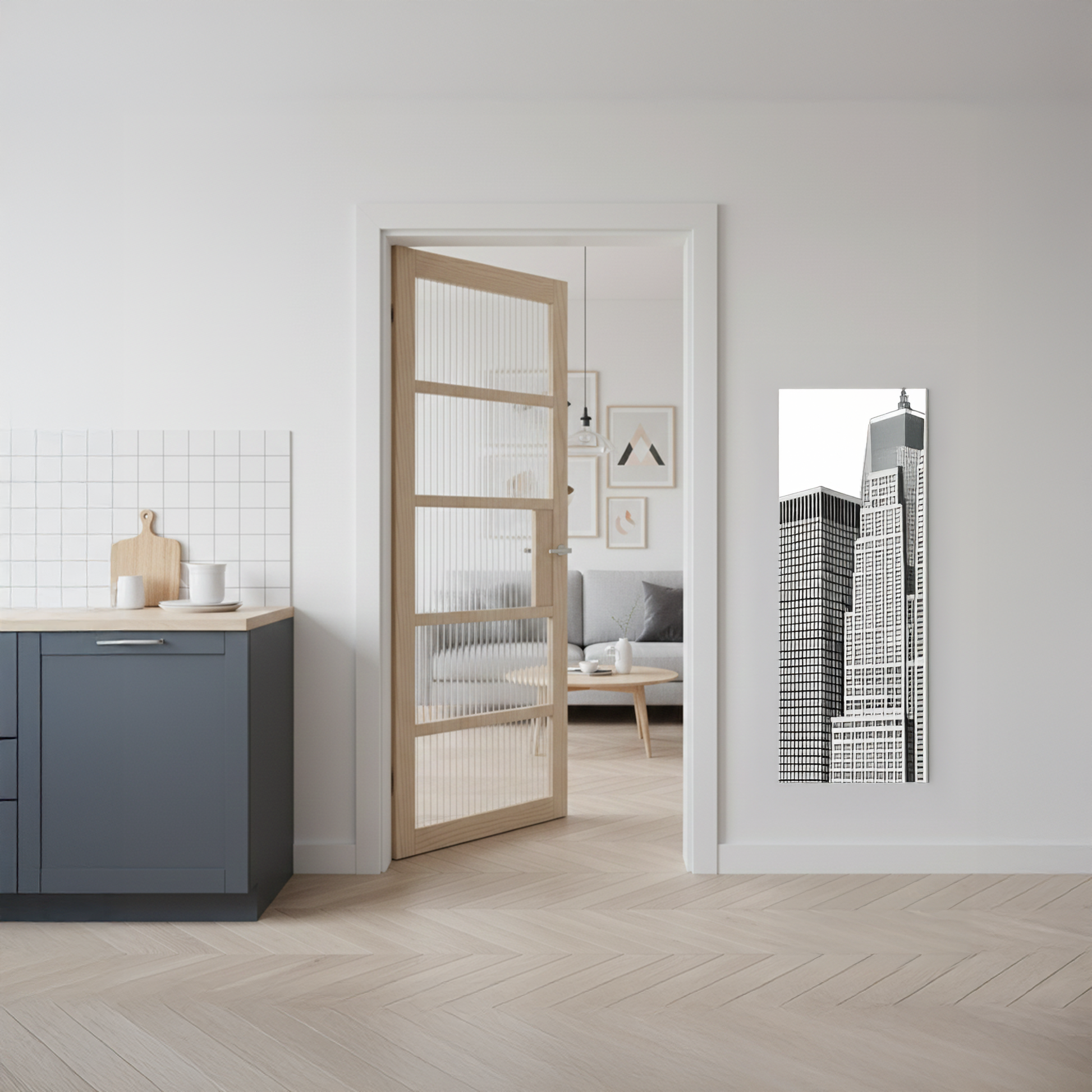 WC41GR Reeded Glass Crittall Style Whitewashed Oak Internal Door