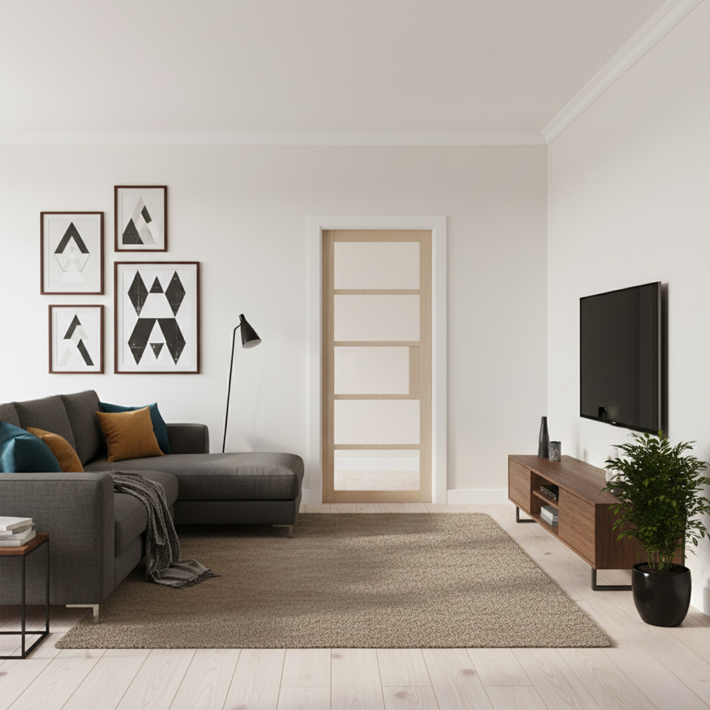 WC41GC Clear Glass Crittall Style Whitewashed Oak Internal Door