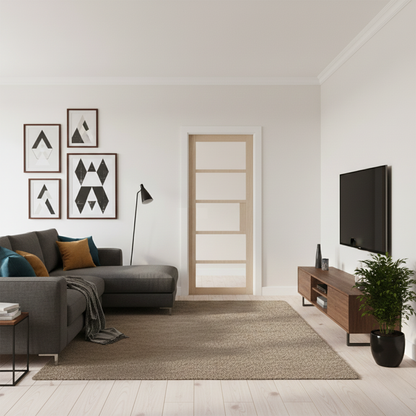 WC41GC Clear Glass Crittall Style Whitewashed Oak Internal Door