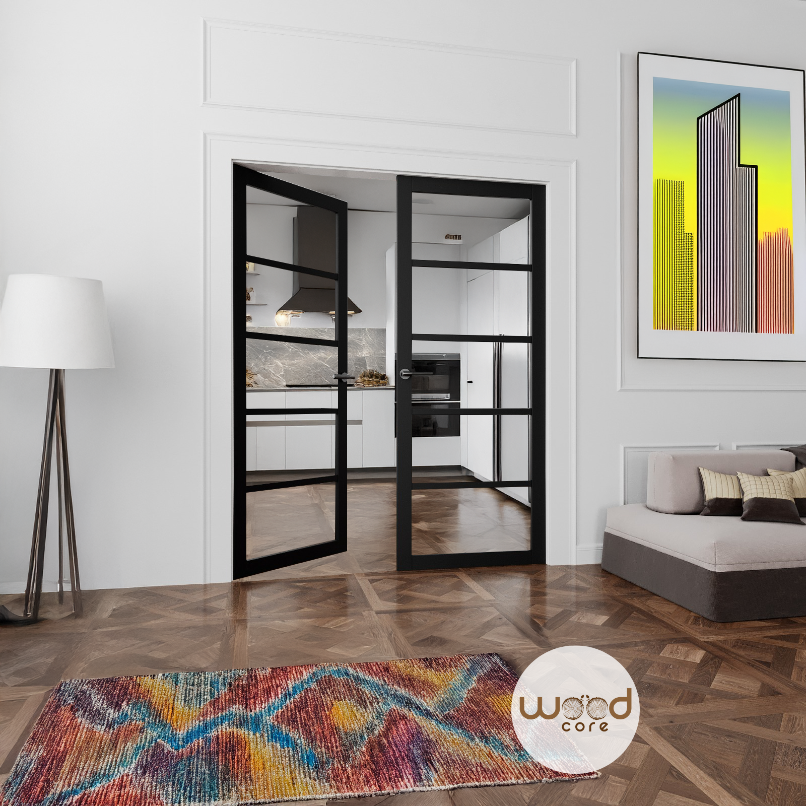 WC42G Premium Primed Black Urban Style Door