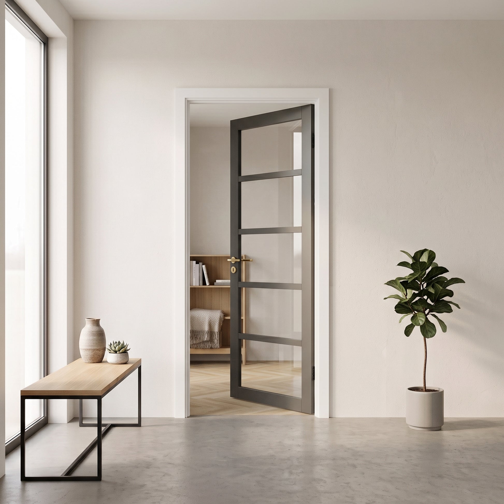WC42G Urban Style Black Internal 5 Panel Glass Door — Mayfair