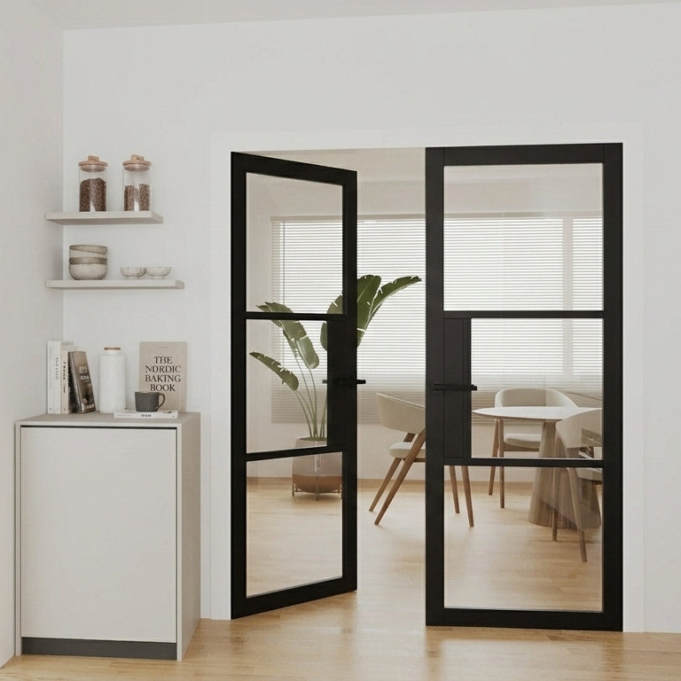 Black Glass Steel Door