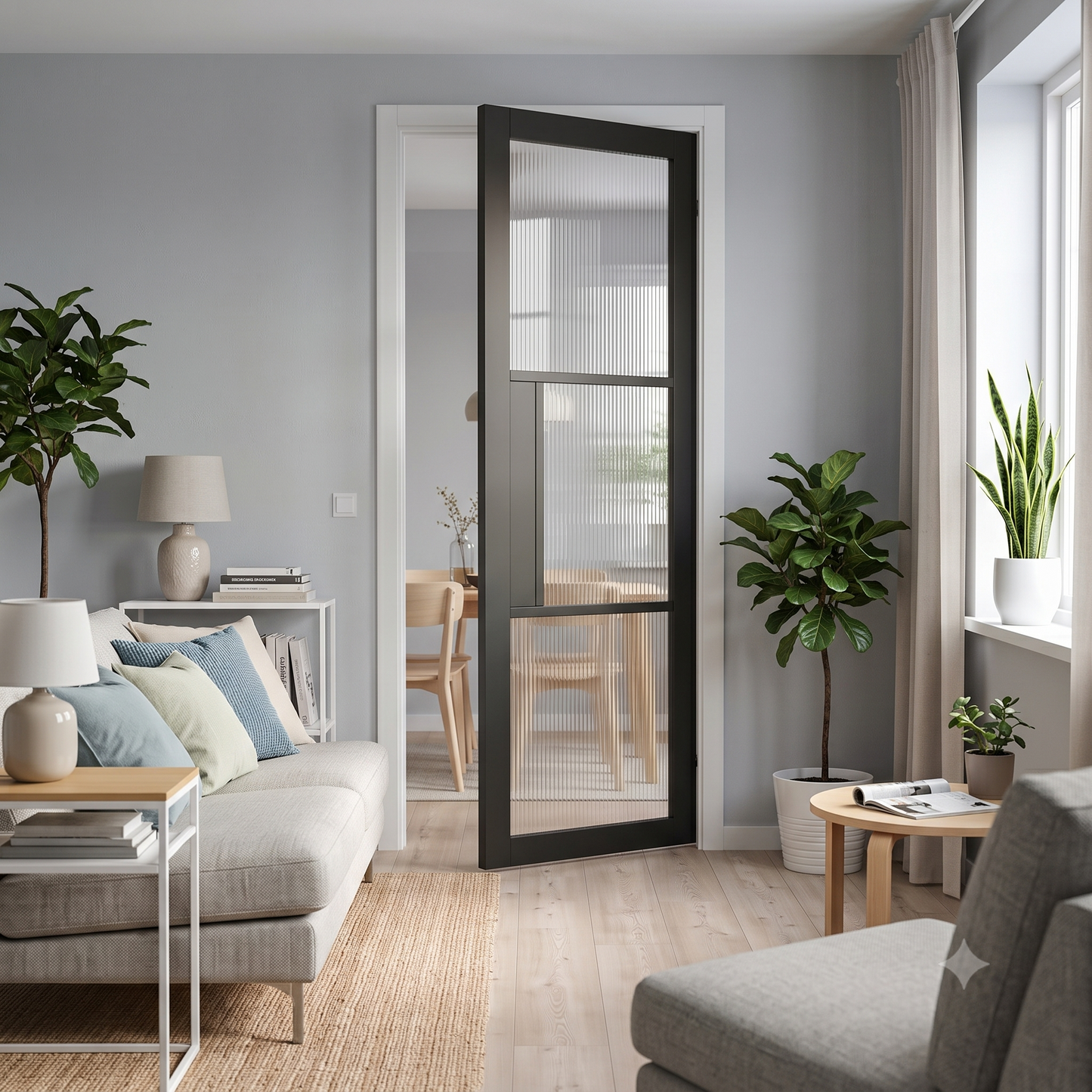 WC44GR reeded glass black internal door, Mayfair style