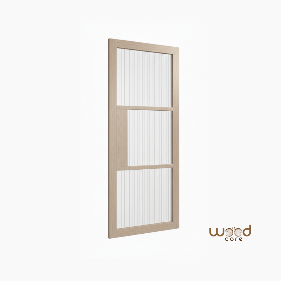 WC44GR Reeded Glass Crittall-style whitewashed oak internal door - close-up