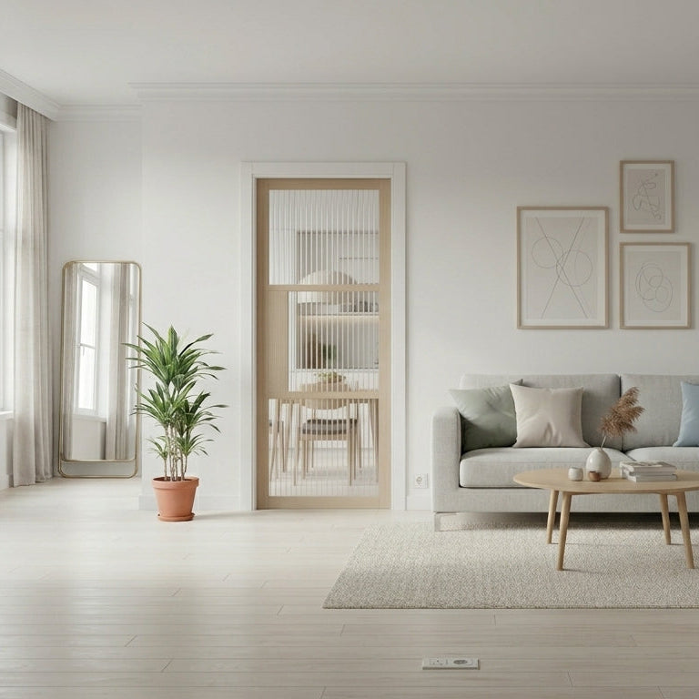 WC44GR Reeded Glass Urban Style Whitewashed Oak Internal Door