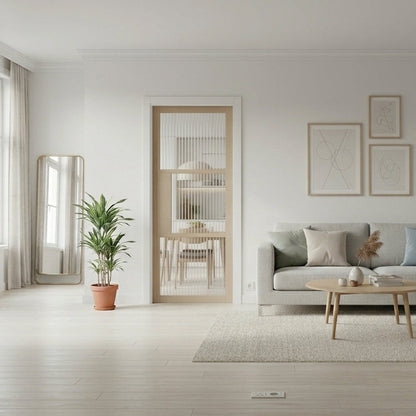 WC44GR Reeded Glass Crittall-style whitewashed oak internal door - alternate view
