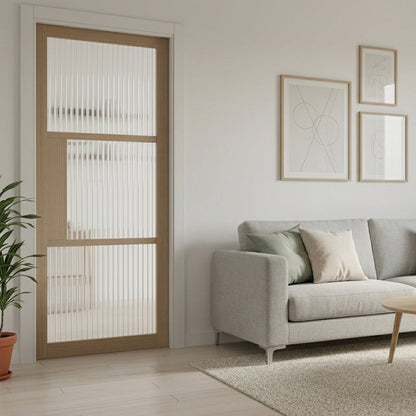 WC44GR Reeded Glass Crittall-style whitewashed oak internal door - room setting