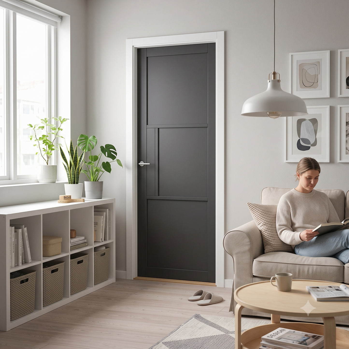 WC44 solid black internal door, Mayfair style