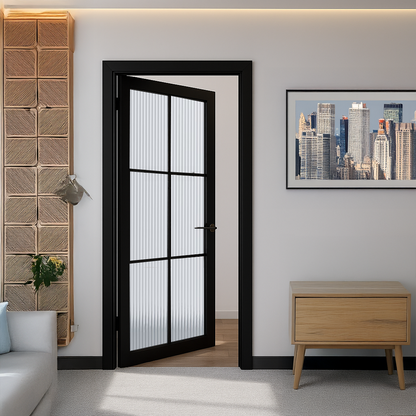 WC46G Reeded Glass Urban Style Premium Primed Black Mayfair Internal Door Image