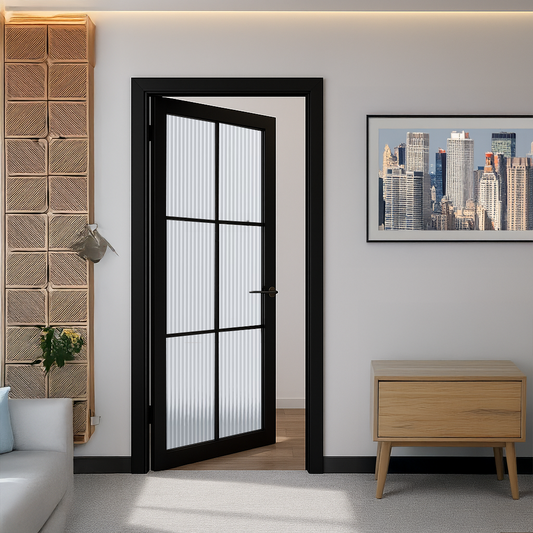 WC46G Reeded Glass Urban Style Premium Primed Black Mayfair Internal Door Image