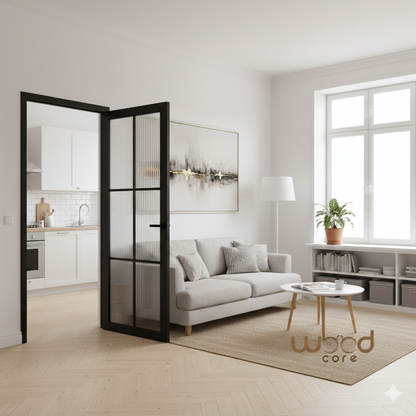 WC46G Reeded Glass Urban Style Premium Primed Black Mayfair Internal Door