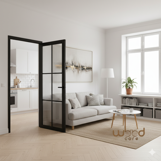 WC46G Reeded Glass Urban Style Premium Primed Black Mayfair Internal Door