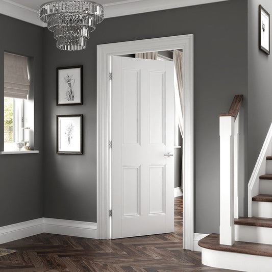 WC50 Primed White 4 panel Raised Moulding Door
