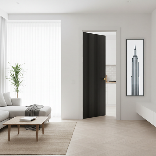 Black Internal Slatted Style Modern Wooden Door WC61