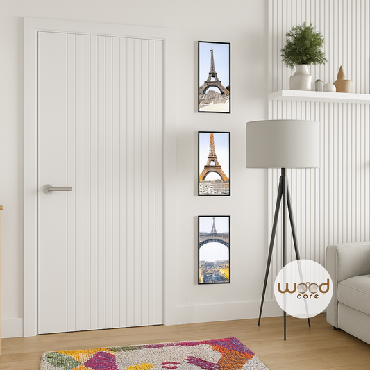 WC61 White Slatted Lines Modern Primed White Door