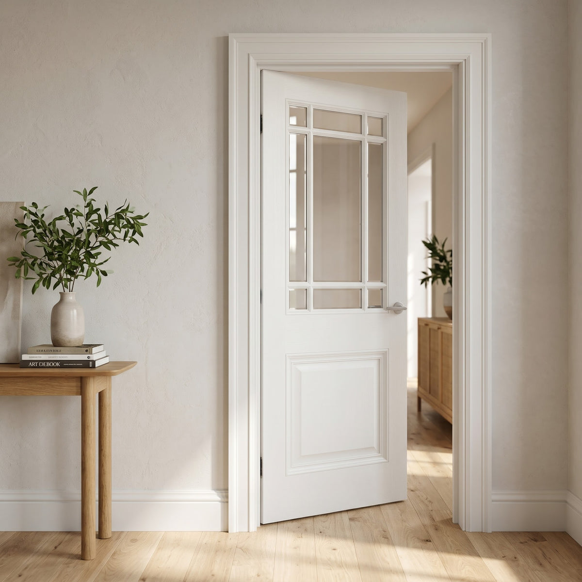 WC9GCB Victorian style white internal door with 9 panel clear glass