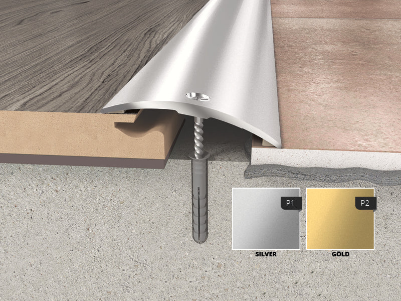 Screw-down aluminium reducer and flat door threshold profile