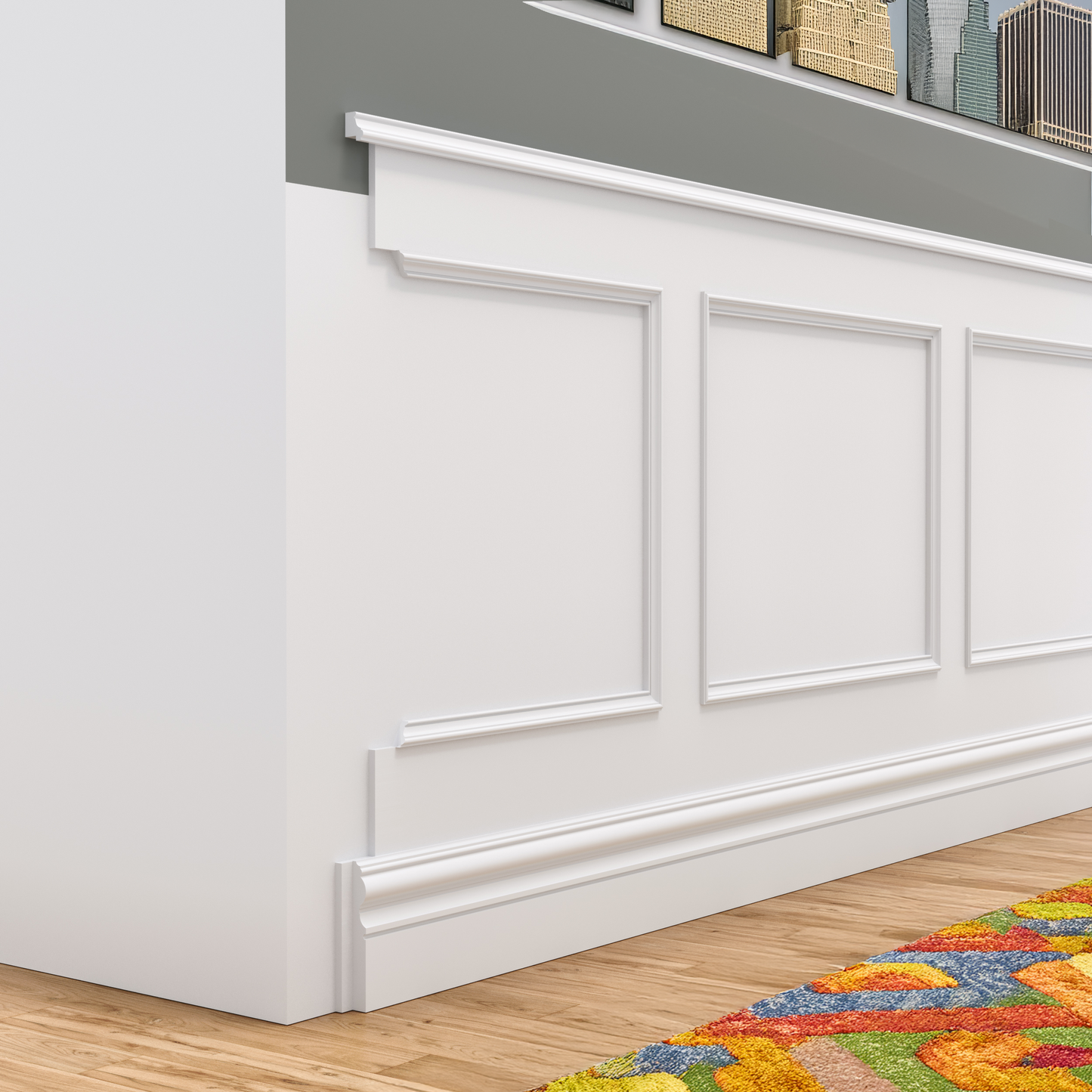Wainscoting wall panelling - primed white trims
