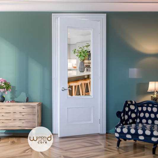 White Internal Door 2 Panel Glass Door WR2 Deanta