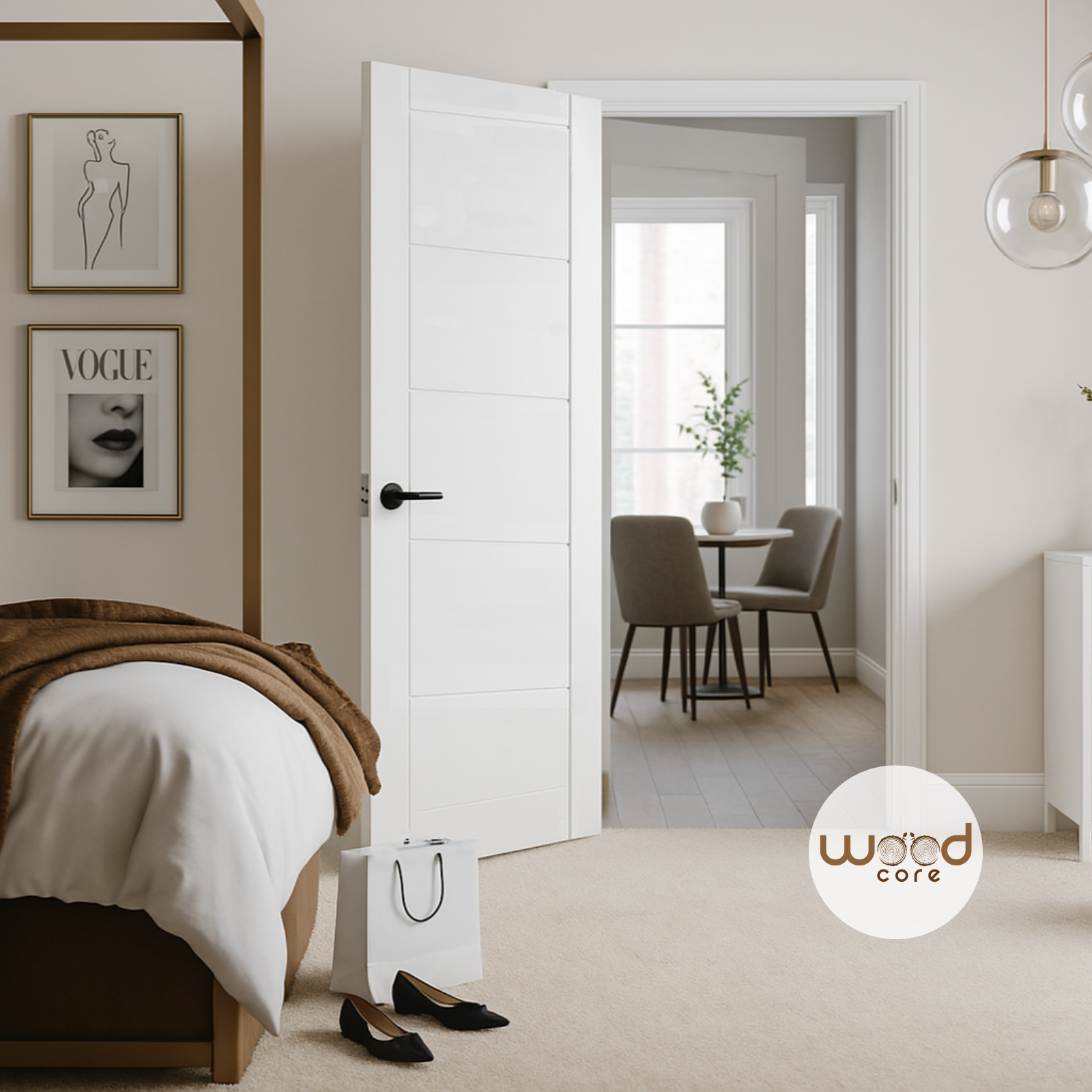White Primed Internal Door Modern Style Inlet Lines WC12