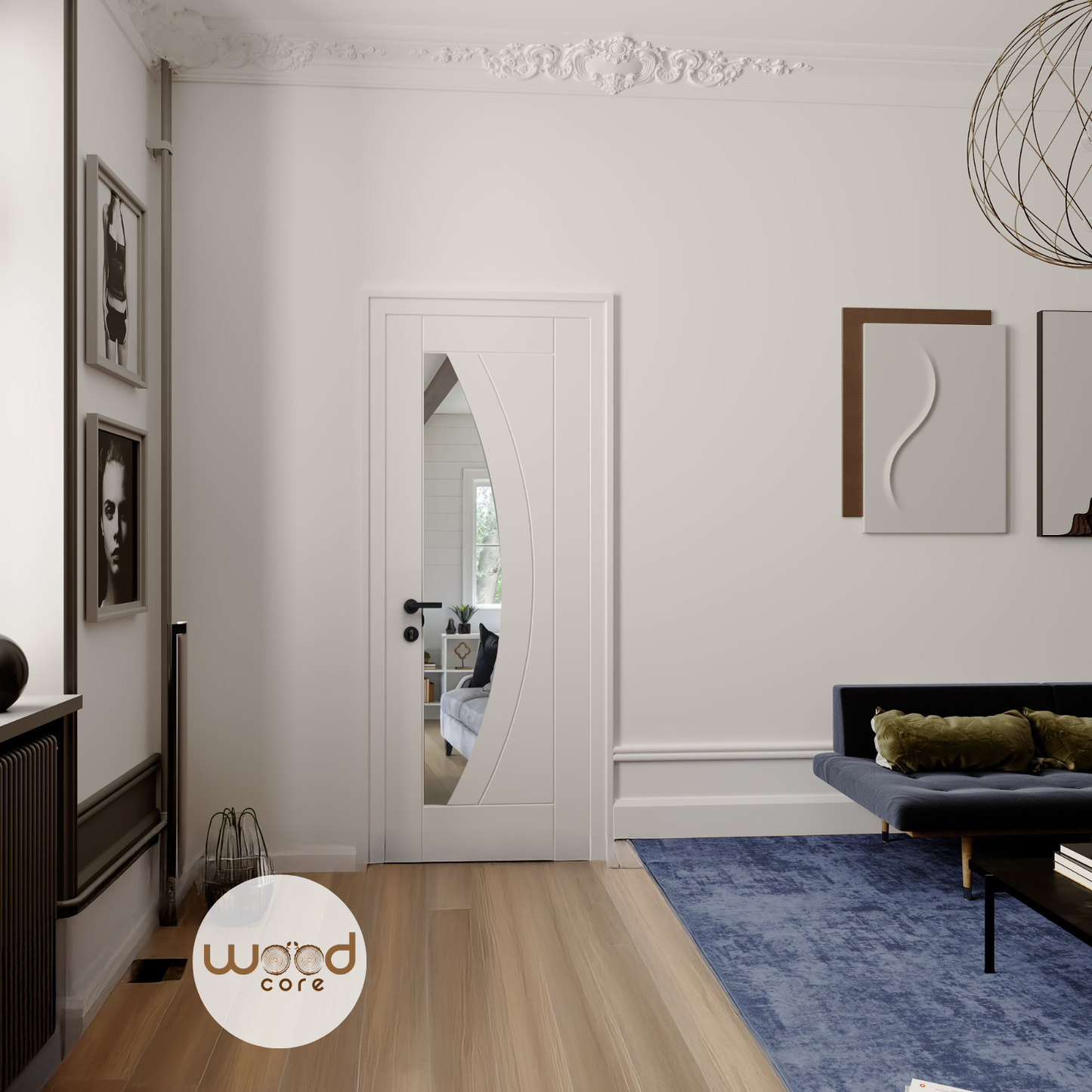 White Primed Internal Door WC2G Clear Glass Door