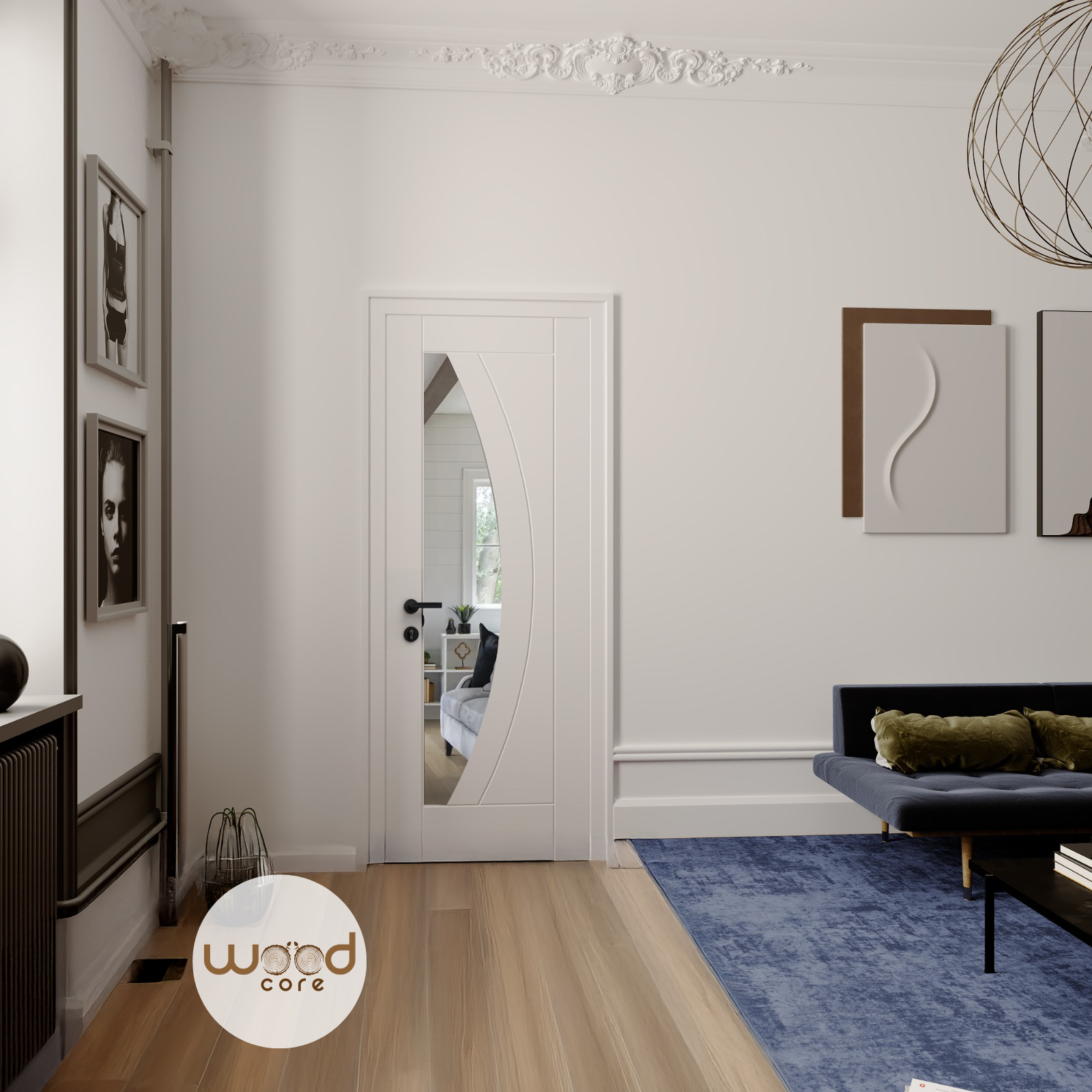 White Primed Internal Door WC2G Clear Glass Door