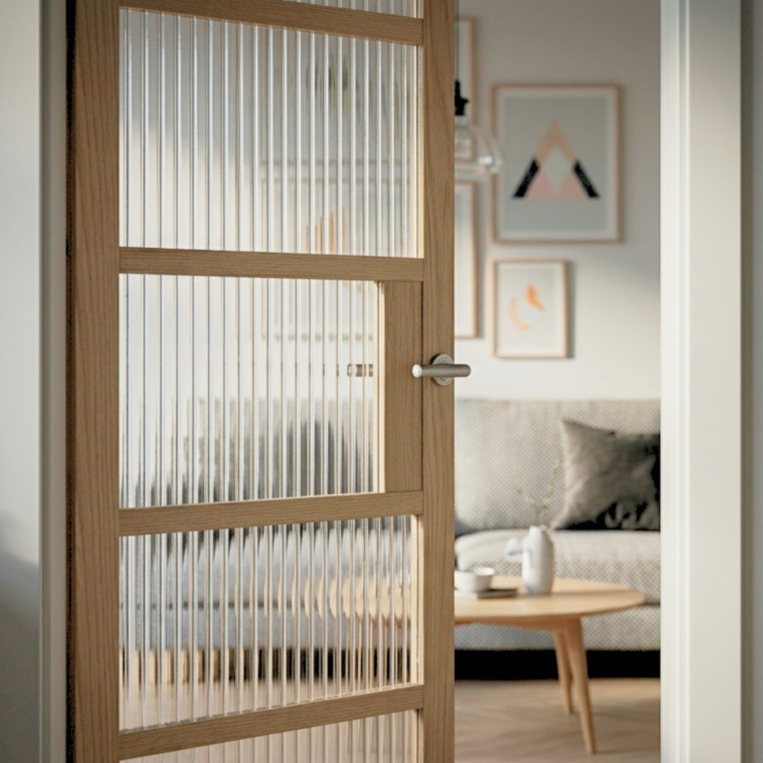 WC41GR Reeded Glass Urban Style Whitewashed Oak Internal Door