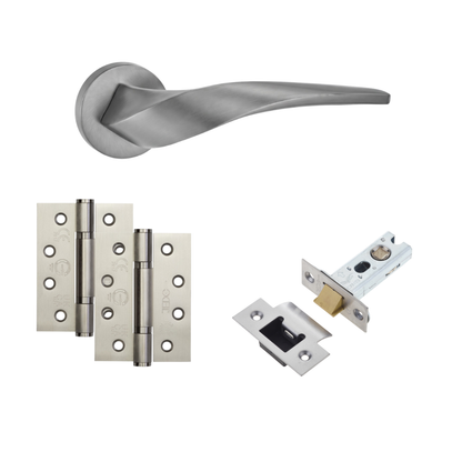 Zurich satin nickel door handle with satin hinges and tubular latch