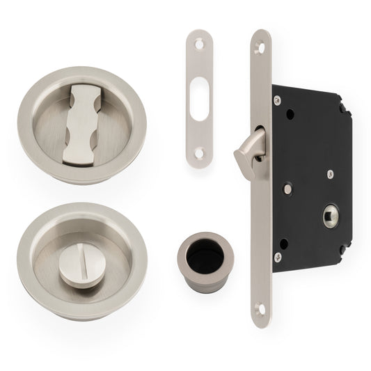 Sliding door privacy lock, satin nickel