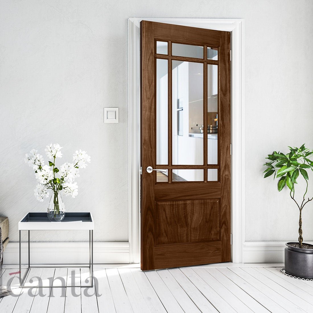 NM9G Glass Walnut Internal Door