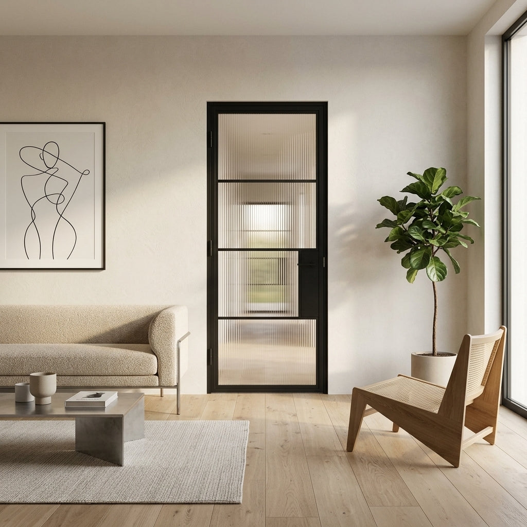 Steel Black Modern Internal Reeded Glass Door Hamburg