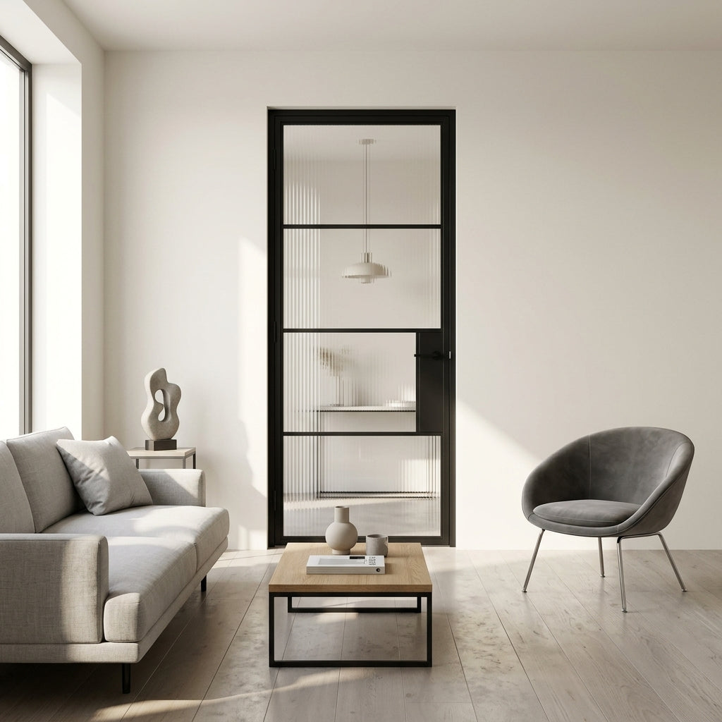 Steel Black Modern Internal Reeded Glass Door Hamburg