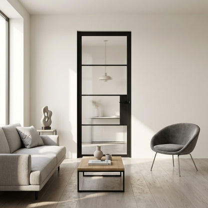 Steel Black Modern Internal Reeded Glass Door Hamburg