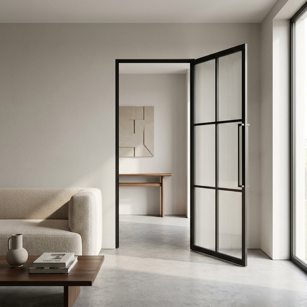 Steel Black Urban Style Internal Door Porto Reeded Glass