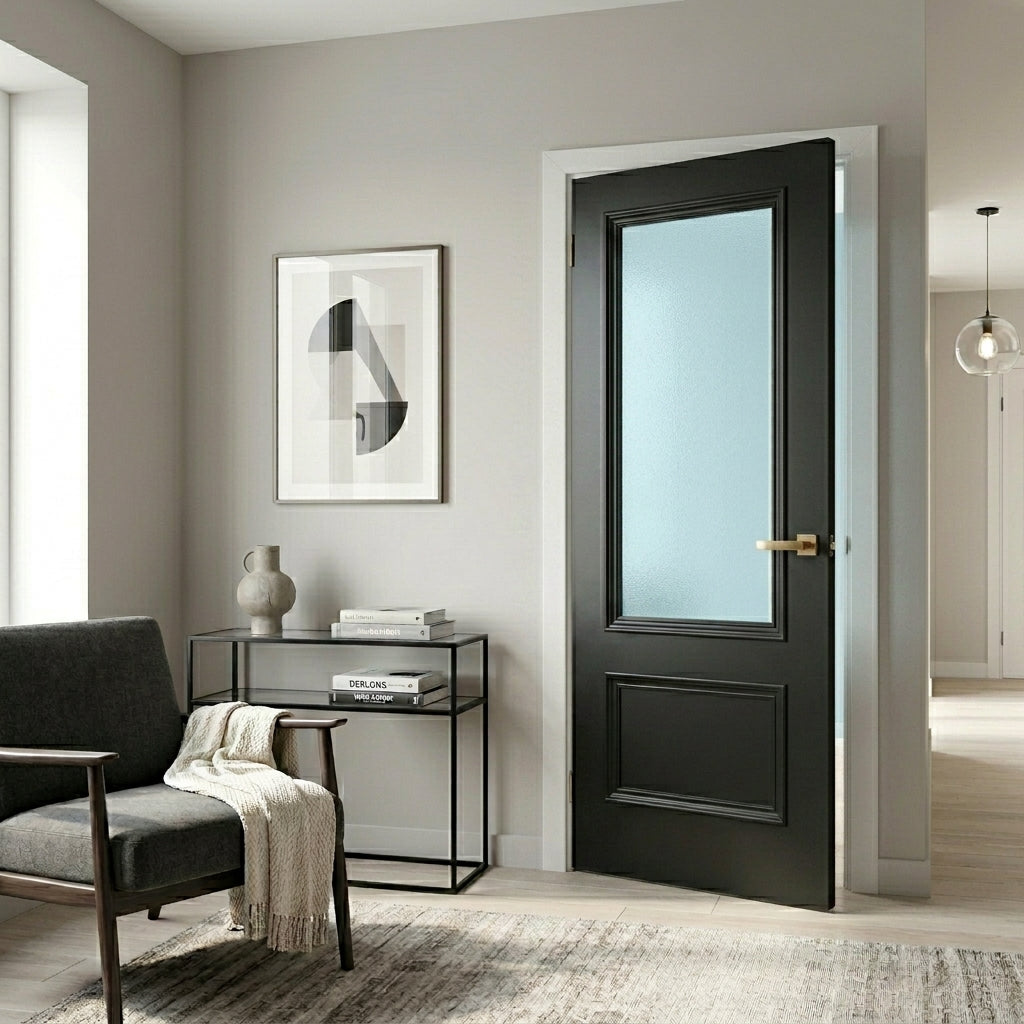 WC35GF Frosted Glass Black Internal Door Victorian Style 2 Panel Door