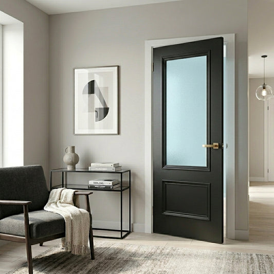 WC35GF Frosted Glass Black Internal Door Victorian Style 2 Panel Door