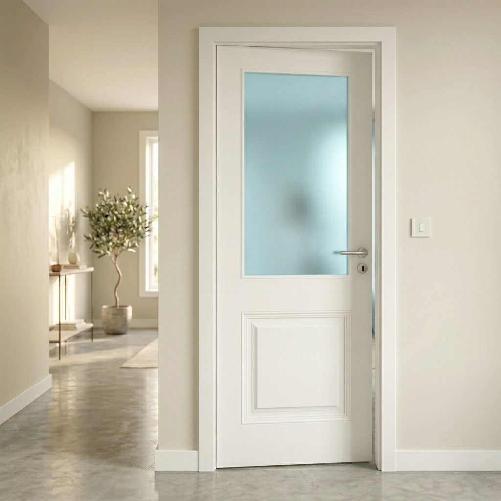 2 Panel Victorian Style Primed White Internal Frosted Glass Door WC9GF