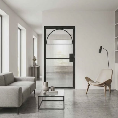 Steel Black Modern Internal Reeded Glass Door Paris Arched Top