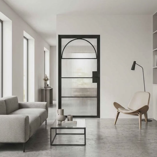 Steel Black Modern Internal Reeded Glass Door Paris Arched Top