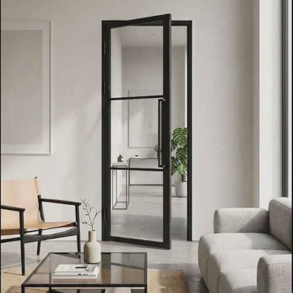 Steel Black Modern Internal Reeded Glass Door Lisbon