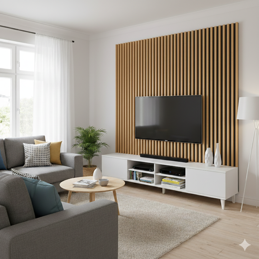 Slat Acoustic Wall Panelling Oak Black Felt
