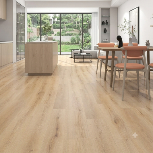 Fourteen Solid 4V Macro Oak Creme Laminate Flooring — 14mm