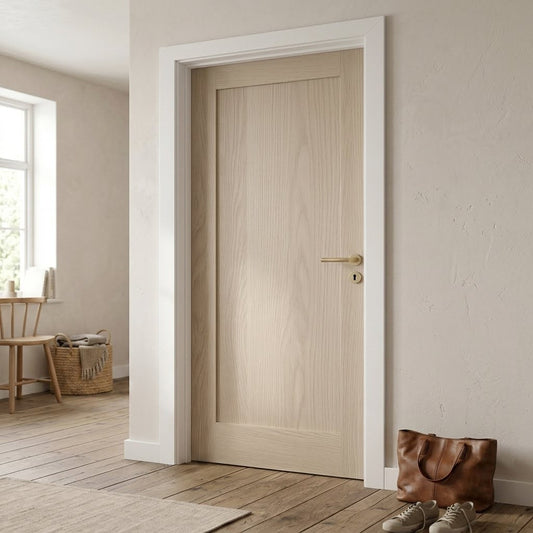 WC15 Shaker style whitewashed oak internal door - room setting