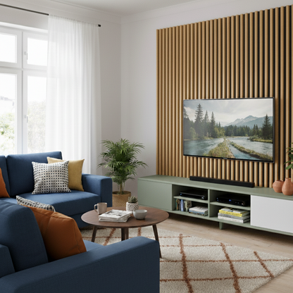 Slat Acoustic Wall Panelling Washed Oak Black Felt